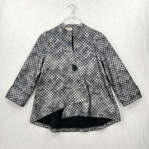 PACO SOLER Jacket Womens Small Silver Metallic Black Fish Scale Print Crop VTG
